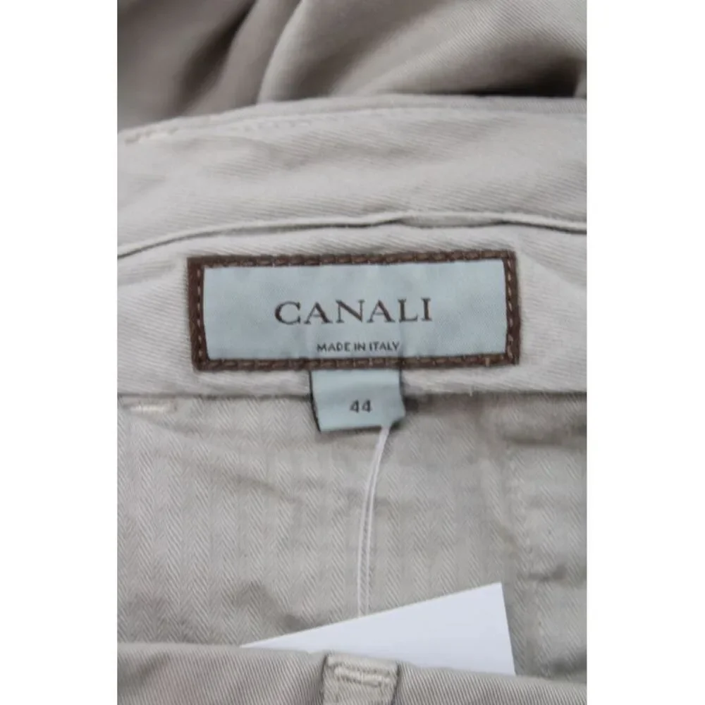 Canali Mens Chino Pants Beige Herringbone Cotton Button Size 44
